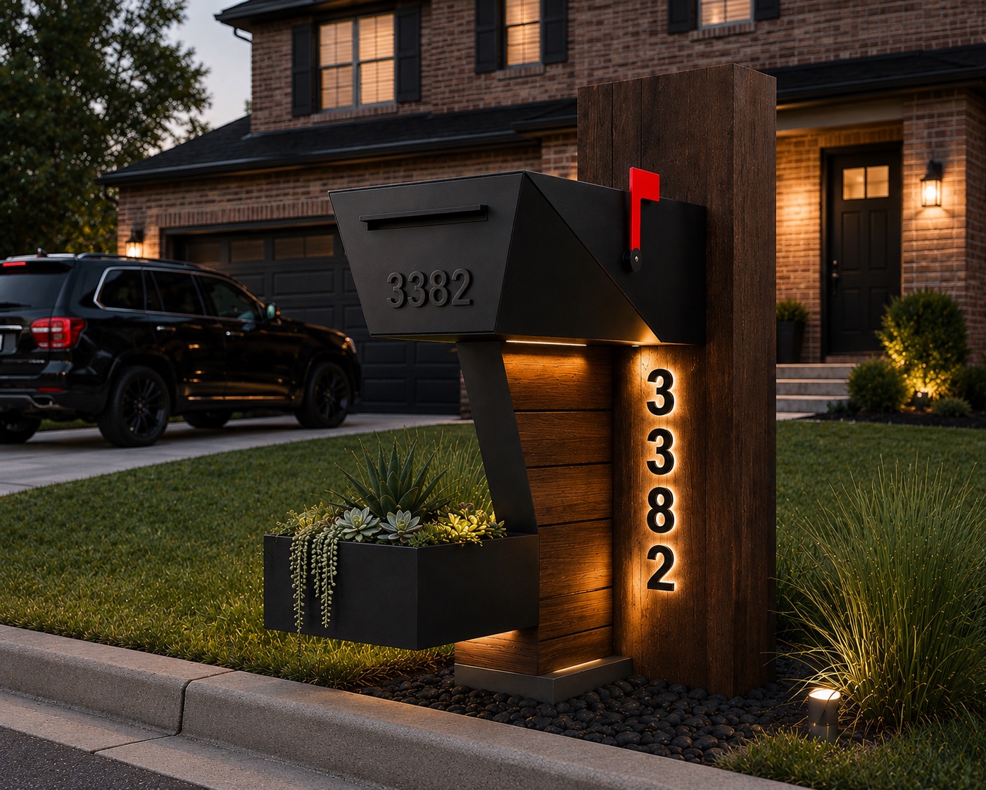 The Atrium architectural mailbox installed at the curb