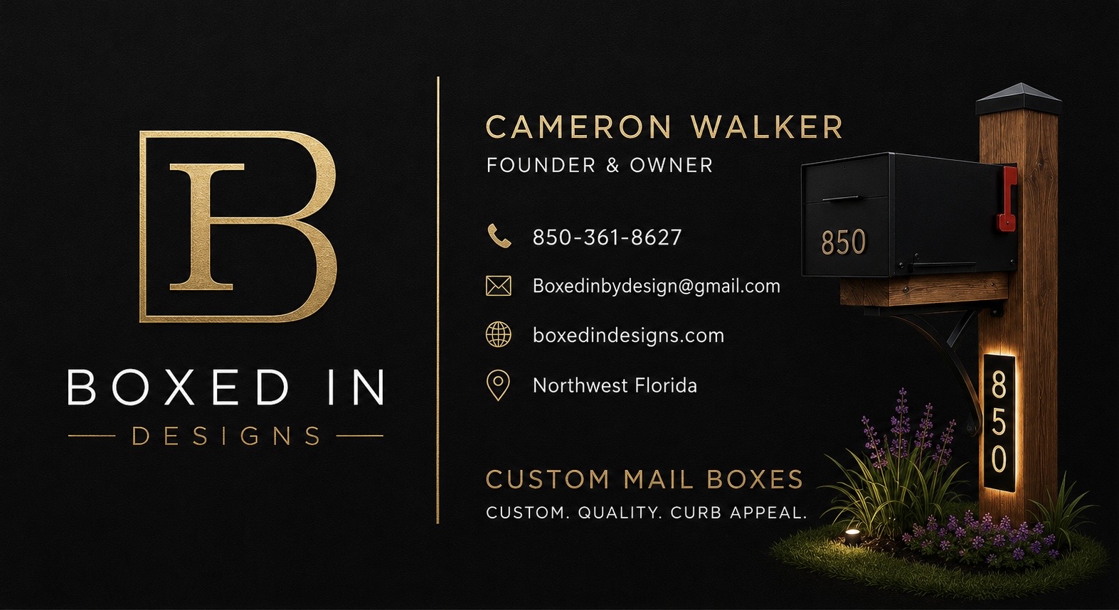 Boxed In Designs business card front
